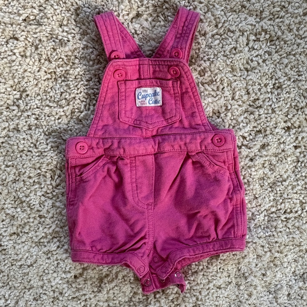 Carter's Vibrant Pink Baby Overalls Shorts Little Cupcake Cutie 6 Months
